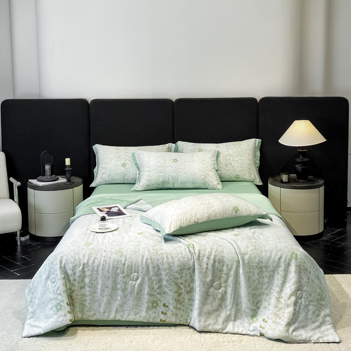 91家纺网 家纺一手货源 找家纺 慕尚家纺 2026春夏新款莱赛尔天丝夏被夏凉被空调被夏被四件套 青栀