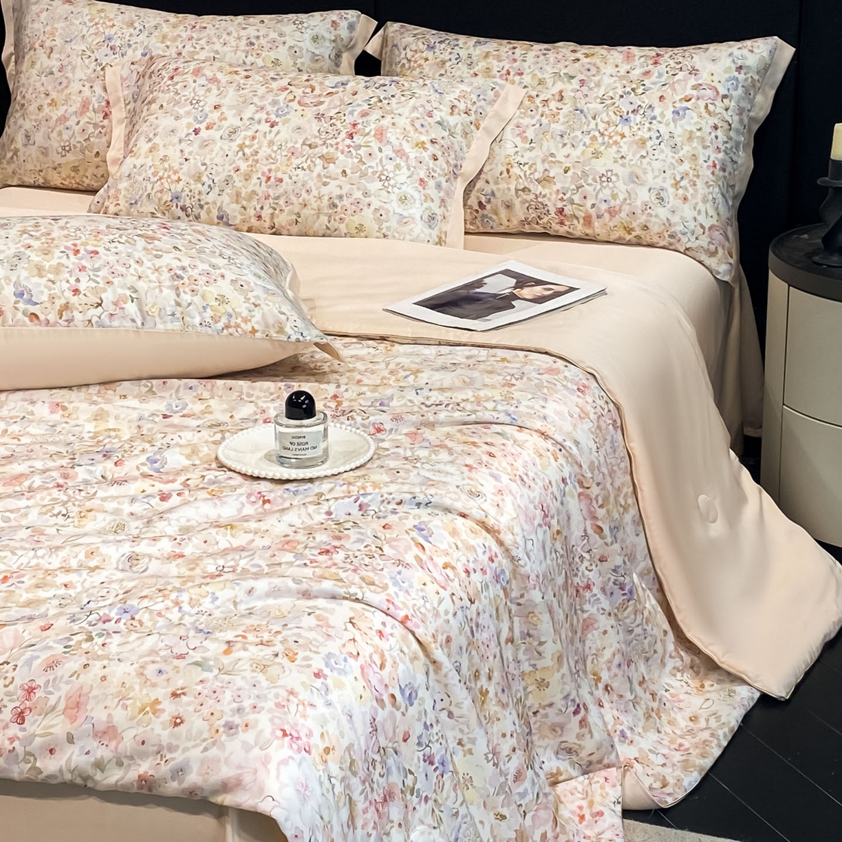 91家纺网 家纺一手货源 找家纺 慕尚家纺 2026春夏新款莱赛尔天丝夏被夏凉被空调被夏被四件套 繁花里