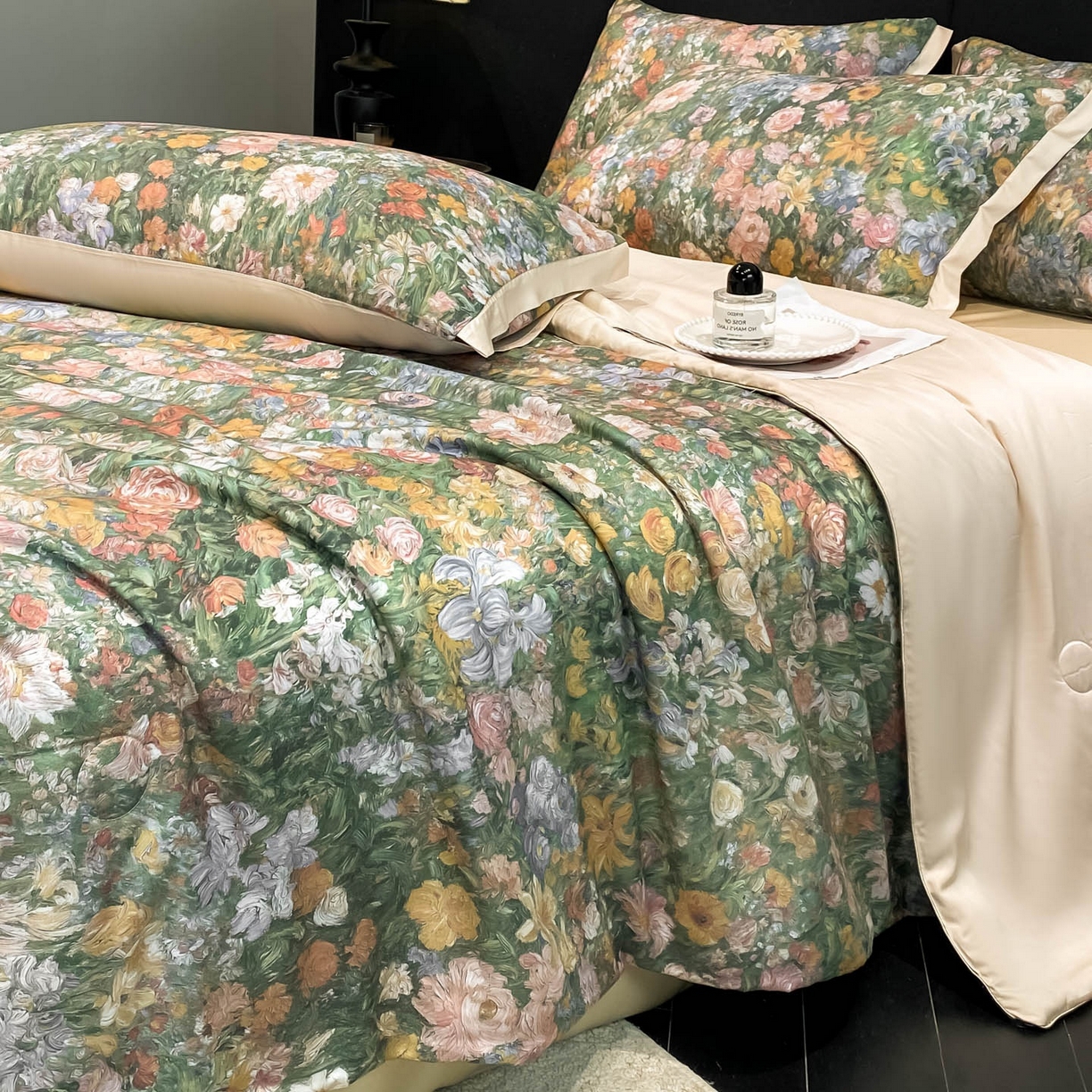 91家纺网 家纺一手货源 找家纺 慕尚家纺 2026春夏新款莱赛尔天丝夏被夏凉被空调被夏被四件套 莫奈花园