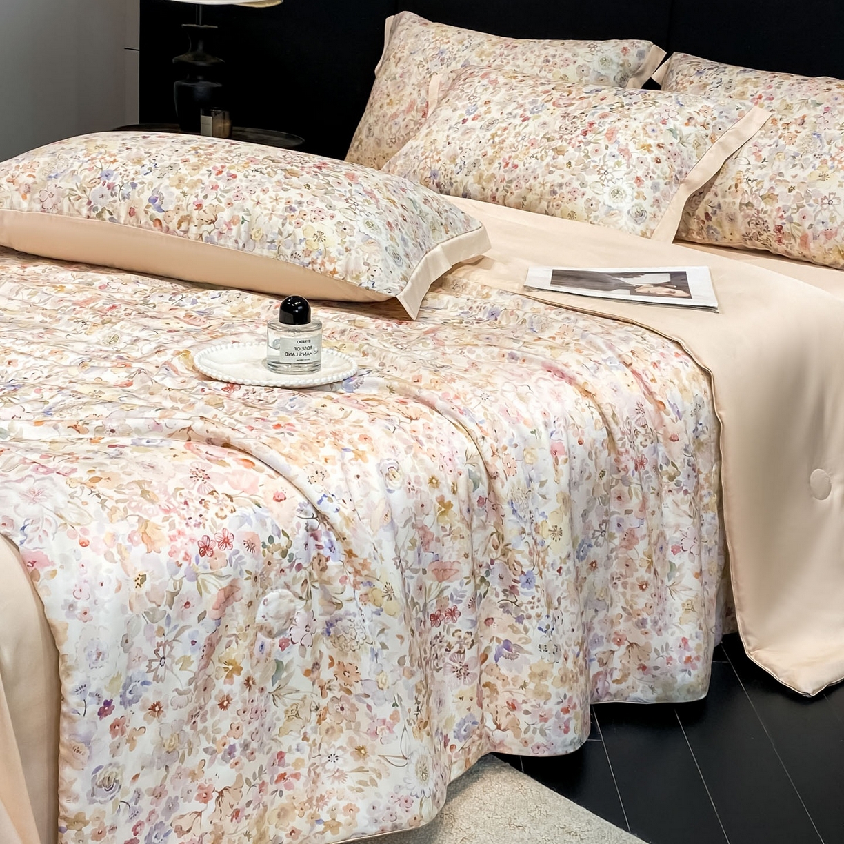 91家纺网 家纺一手货源 找家纺 慕尚家纺 2026春夏新款莱赛尔天丝夏被夏凉被空调被夏被四件套 繁花里