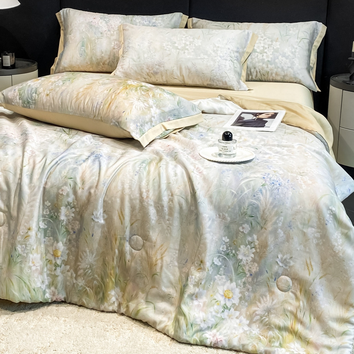 91家纺网 家纺一手货源 找家纺 慕尚家纺 2026春夏新款莱赛尔天丝夏被夏凉被空调被夏被四件套 野菊漫野