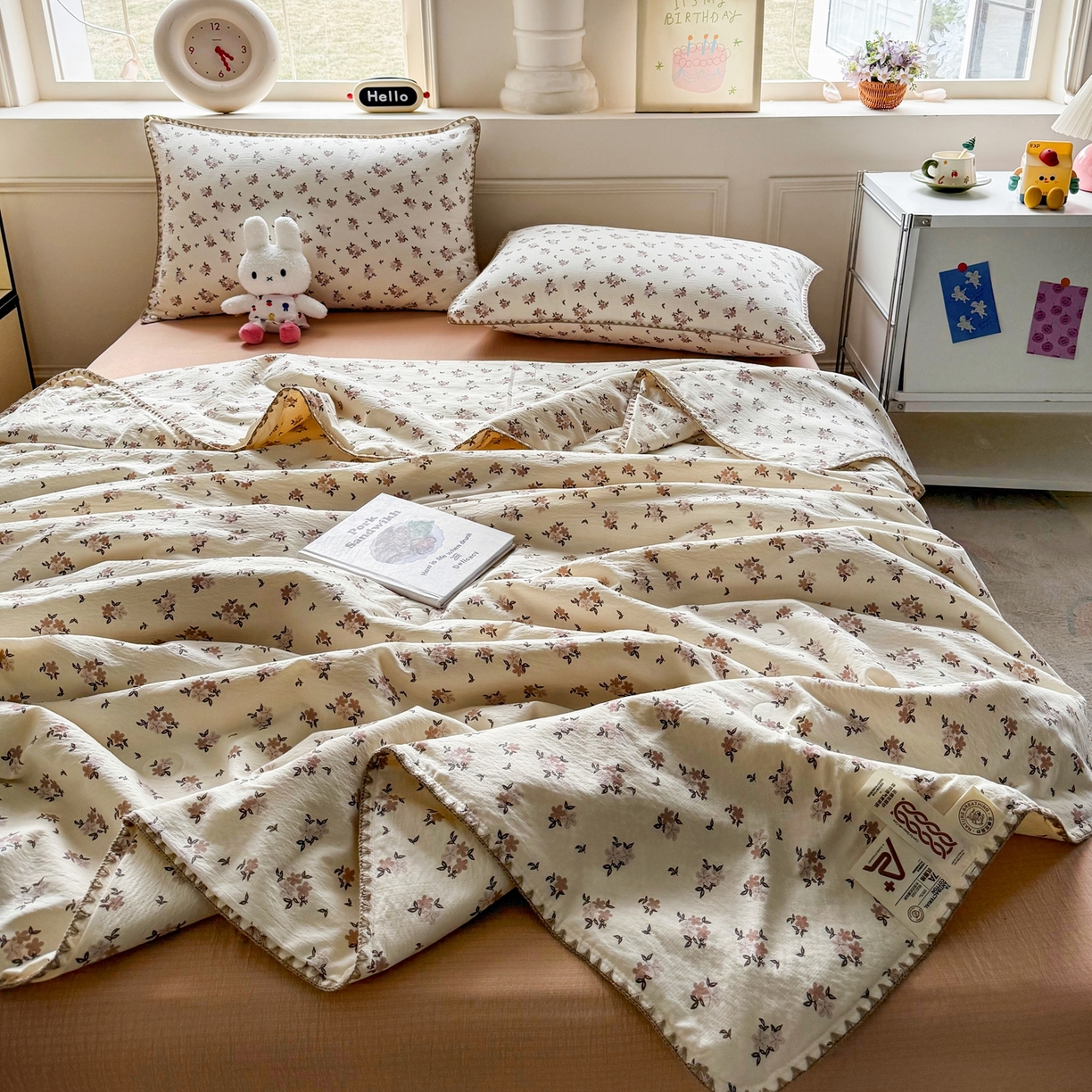 91家纺网 家纺一手货源 找家纺 （总）晚爱家纺（原晚安家居） 2026新款云感双层纱三角针夏被母婴级夏凉被贝壳边贝壳绣空调被四件套