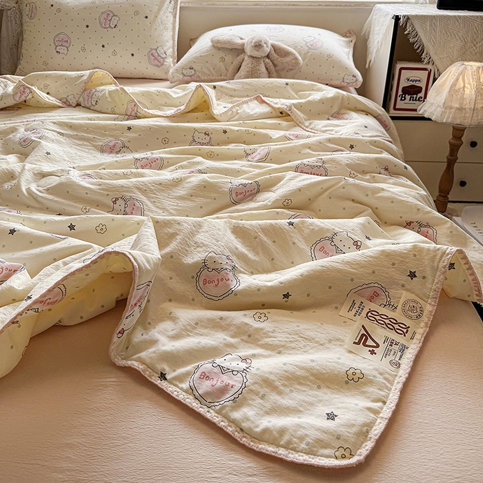 91家纺网 家纺一手货源 找家纺 （总）晚爱家纺（原晚安家居） 2026新款云感双层纱三角针夏被母婴级夏凉被贝壳边贝壳绣空调被四件套