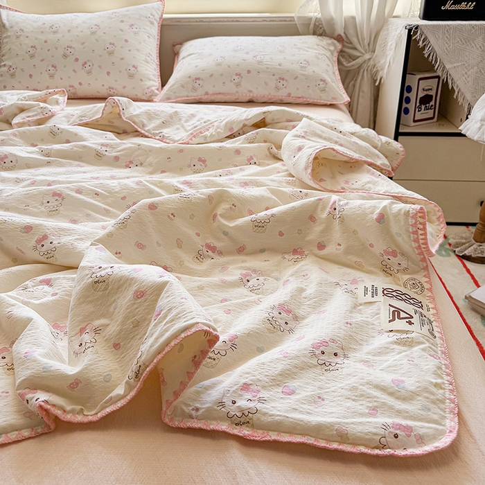 91家纺网 家纺一手货源 找家纺 （总）晚爱家纺（原晚安家居） 2026新款云感双层纱三角针夏被母婴级夏凉被贝壳边贝壳绣空调被四件套