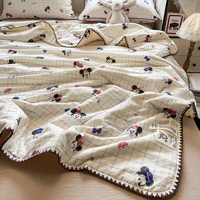 91家纺网 家纺一手货源 找家纺 （总）晚爱家纺（原晚安家居） 2026新款云感双层纱三角针夏被母婴级夏凉被贝壳边贝壳绣空调被四件套