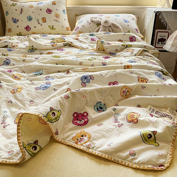 91家纺网 家纺一手货源 找家纺 （总）晚爱家纺（原晚安家居） 2026新款云感双层纱三角针夏被母婴级夏凉被贝壳边贝壳绣空调被四件套