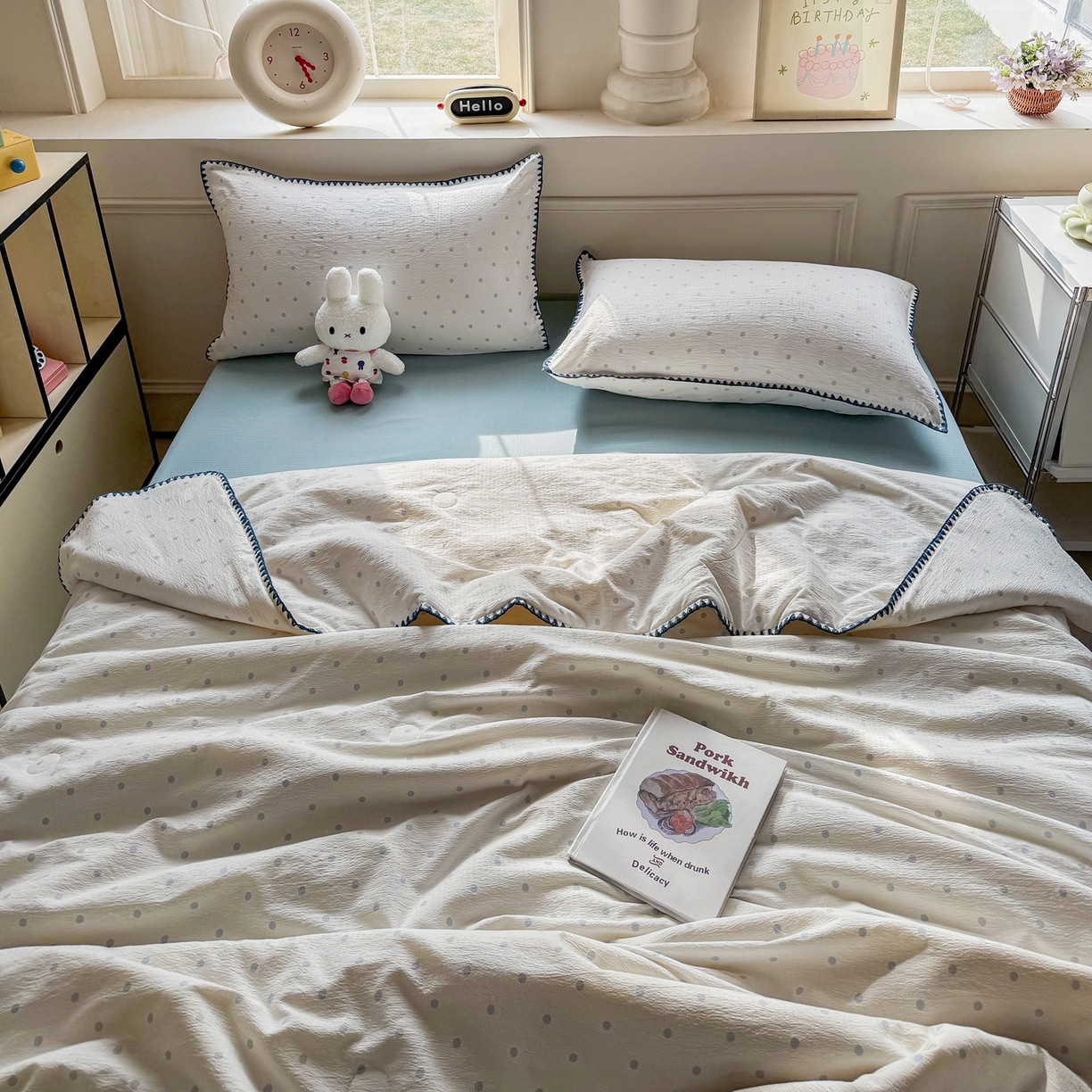 91家纺网 家纺一手货源 找家纺 晚爱家纺（原晚安家居） 2026新款云感双层纱三角针夏被母婴级夏凉被贝壳边贝壳绣空调被四件套 海盐汤圆