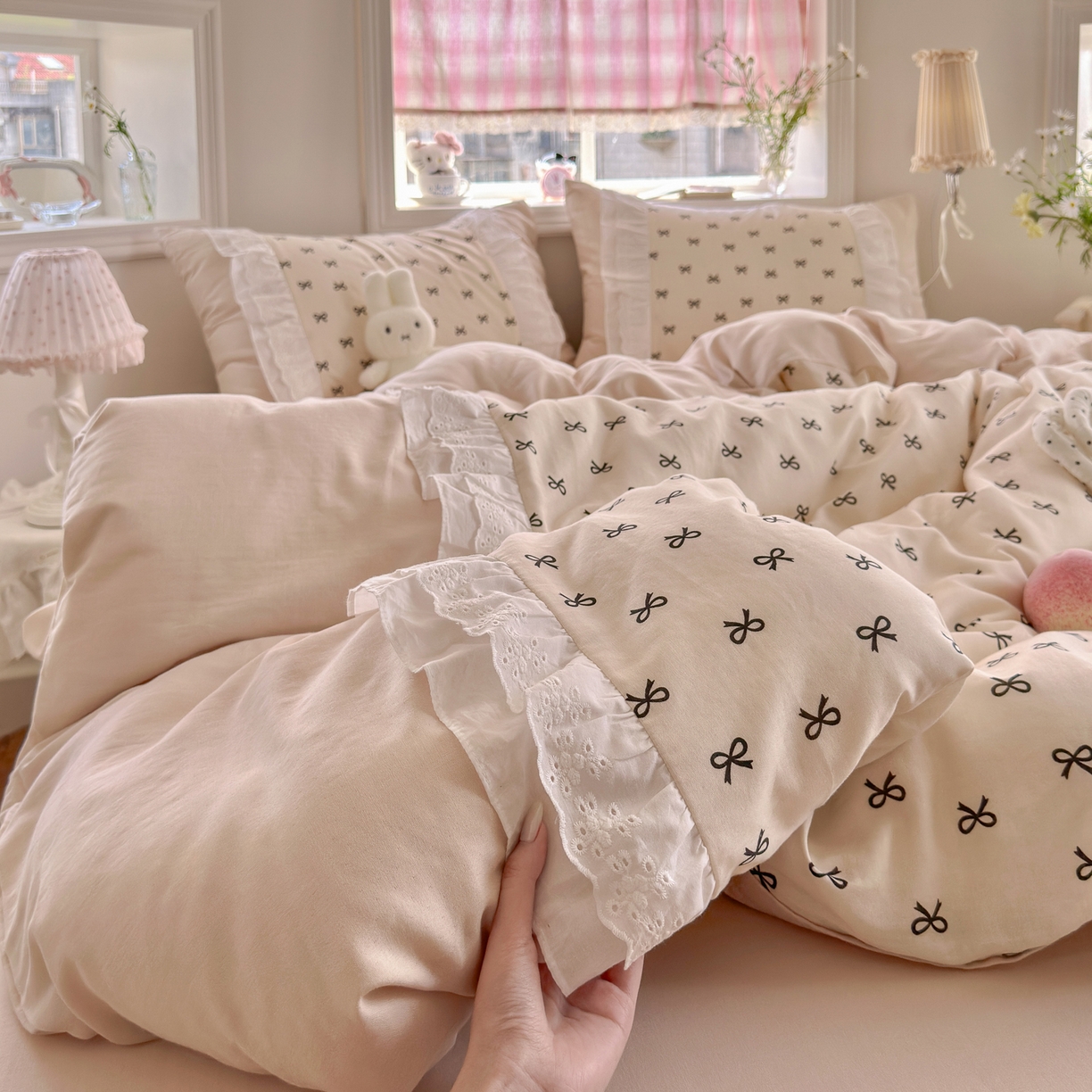 91家纺网 家纺一手货源 找家纺 锦彩家居 2026新款A类全棉纯棉双层纱韩式花边款小清新四件套INS小红书博主风提供买家秀 心宿寄语