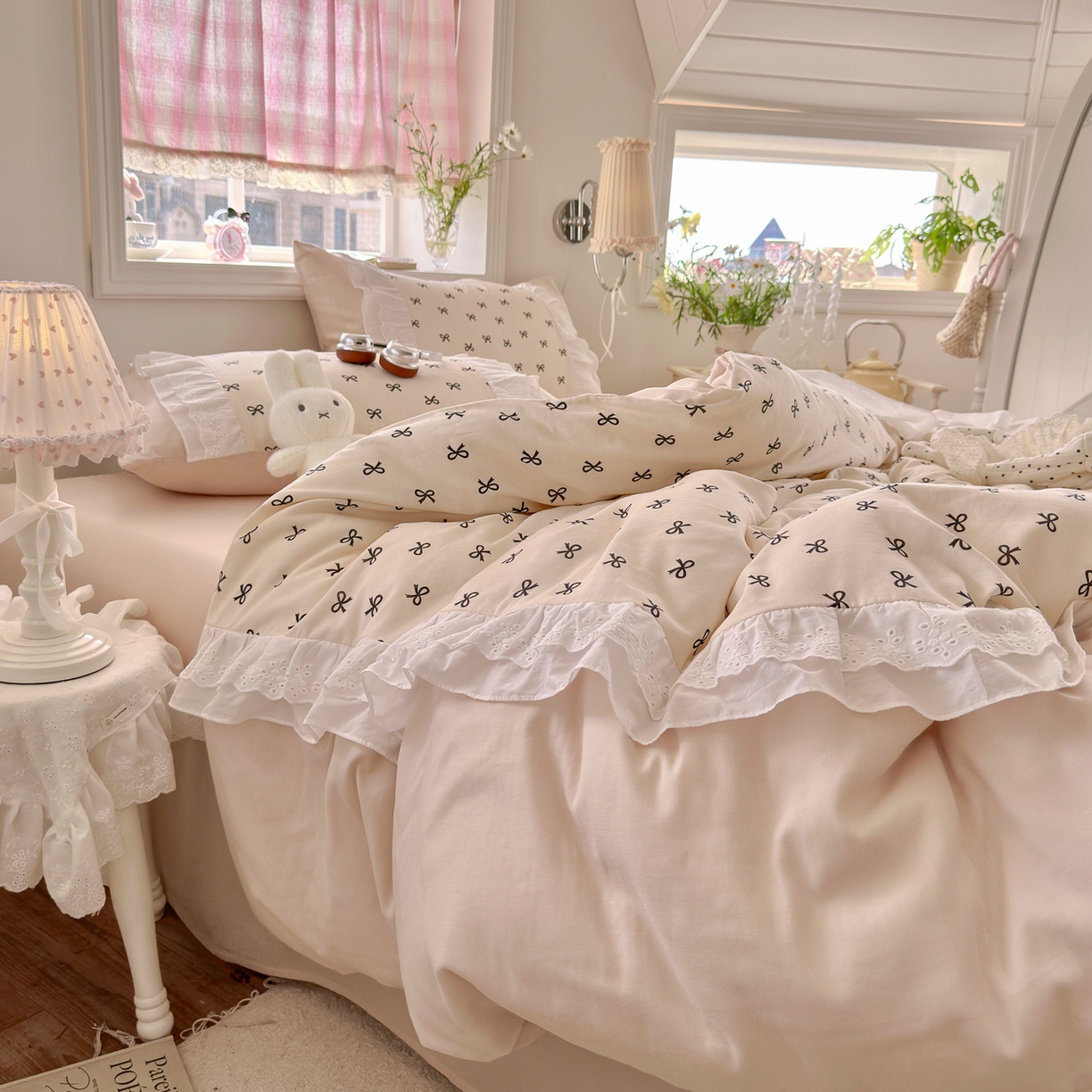 91家纺网 家纺一手货源 找家纺 锦彩家居 2026新款A类全棉纯棉双层纱韩式花边款小清新四件套INS小红书博主风提供买家秀 心宿寄语