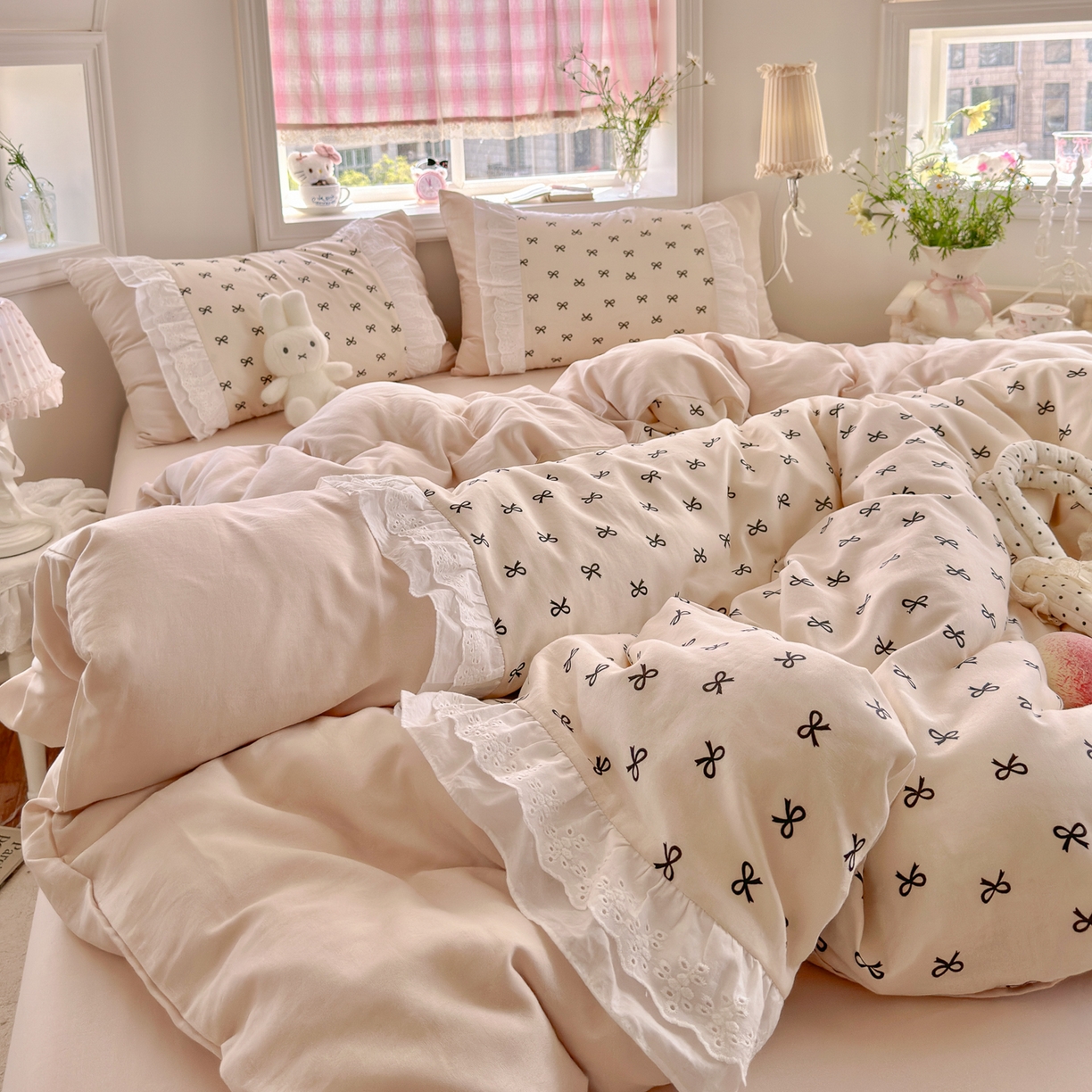 91家纺网 家纺一手货源 找家纺 锦彩家居 2026新款A类全棉纯棉双层纱韩式花边款小清新四件套INS小红书博主风提供买家秀 心宿寄语