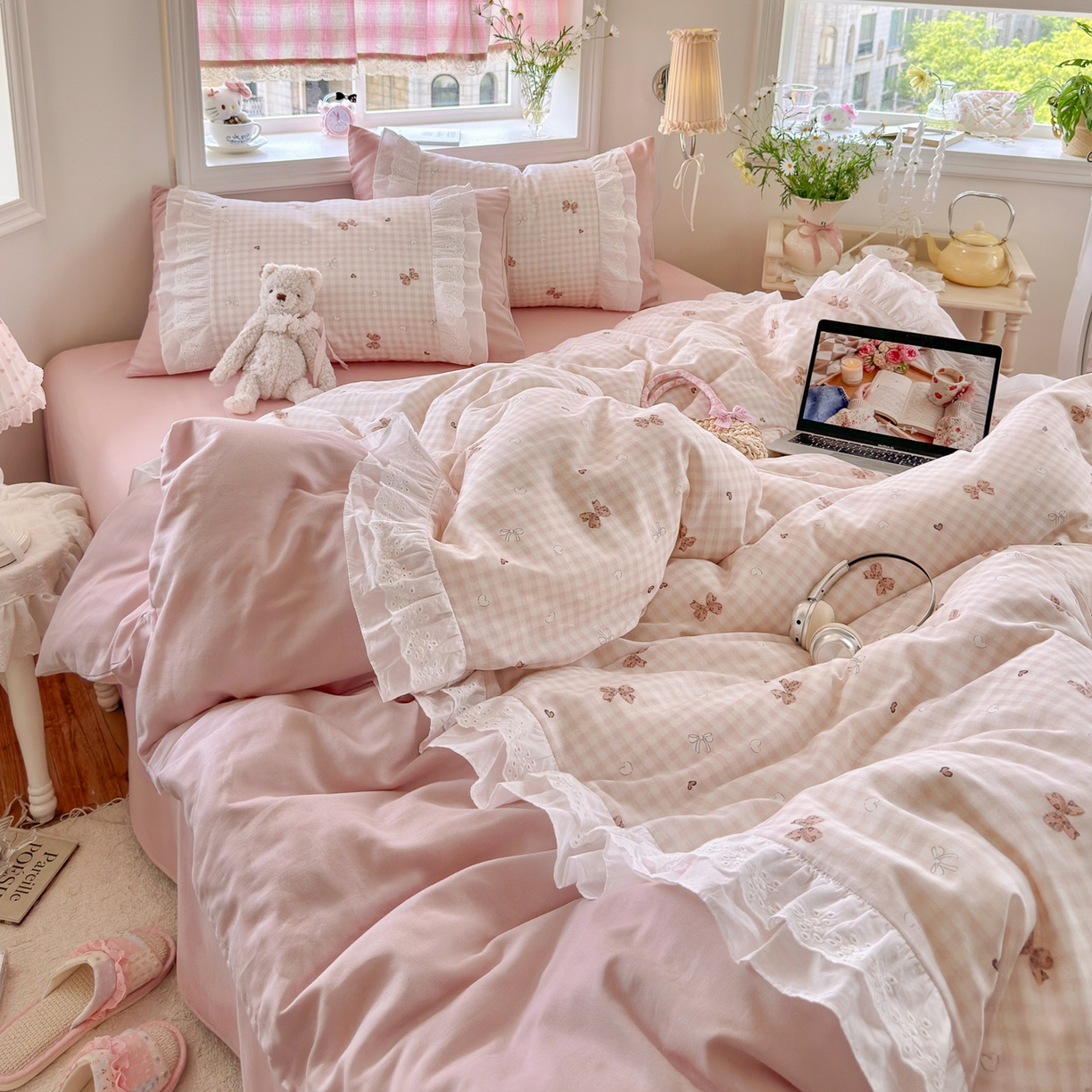 锦彩家居 2026新款A类全棉纯棉双层纱韩式花边款小清新四件套INS小红书博主风提供买家秀 泡芙公主