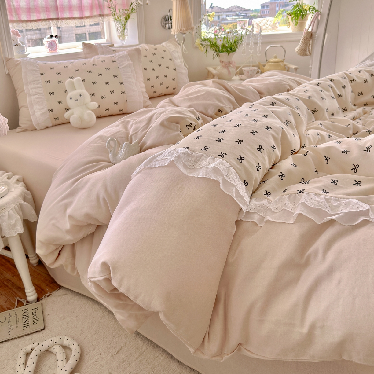 91家纺网 家纺一手货源 找家纺 锦彩家居 2026新款A类全棉纯棉双层纱韩式花边款小清新四件套INS小红书博主风提供买家秀 心宿寄语