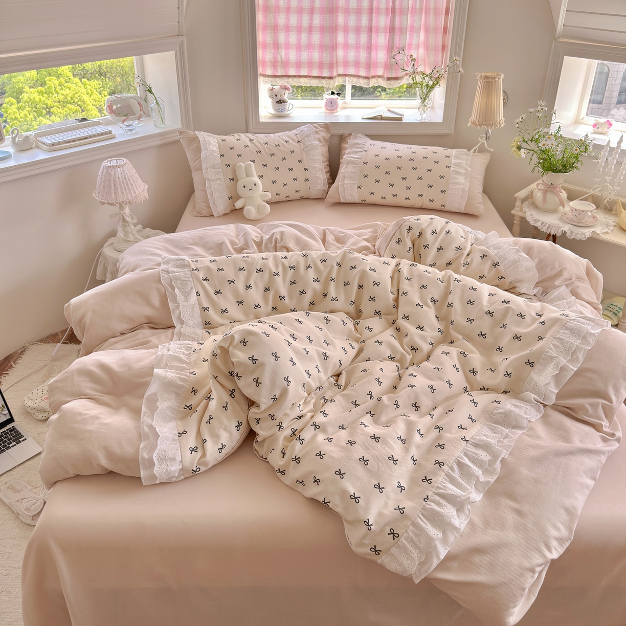 91家纺网 家纺一手货源 找家纺 锦彩家居 2026新款A类全棉纯棉双层纱韩式花边款小清新四件套INS小红书博主风提供买家秀 心宿寄语