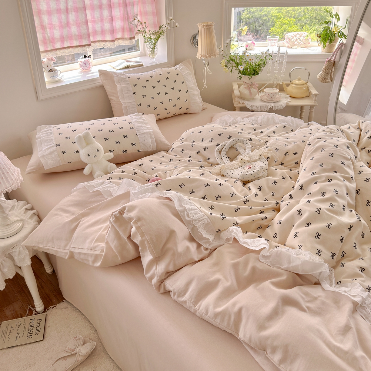 91家纺网 家纺一手货源 找家纺 锦彩家居 2026新款A类全棉纯棉双层纱韩式花边款小清新四件套INS小红书博主风提供买家秀 心宿寄语