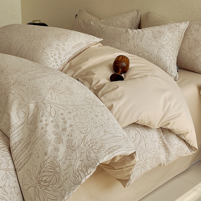 小懒猪 2026新款棉麻立体提花四件套 棉麻凝夏