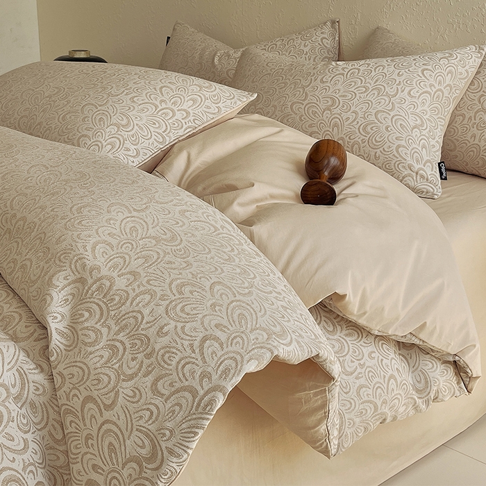 小懒猪 2026新款棉麻立体提花四件套 棉麻凤尾花