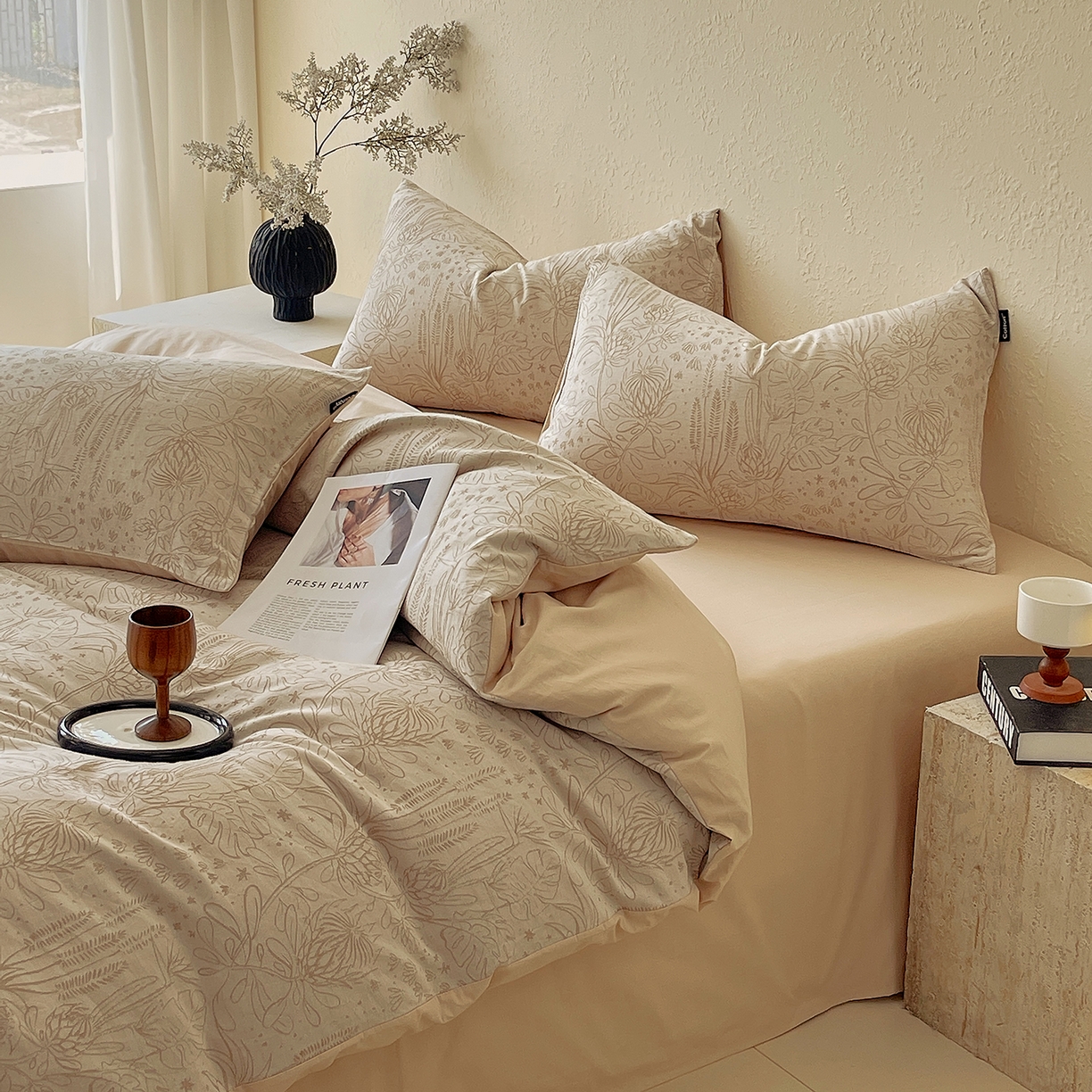 91家纺网 家纺一手货源 找家纺 小懒猪 2026新款棉麻立体提花四件套 棉麻凝夏