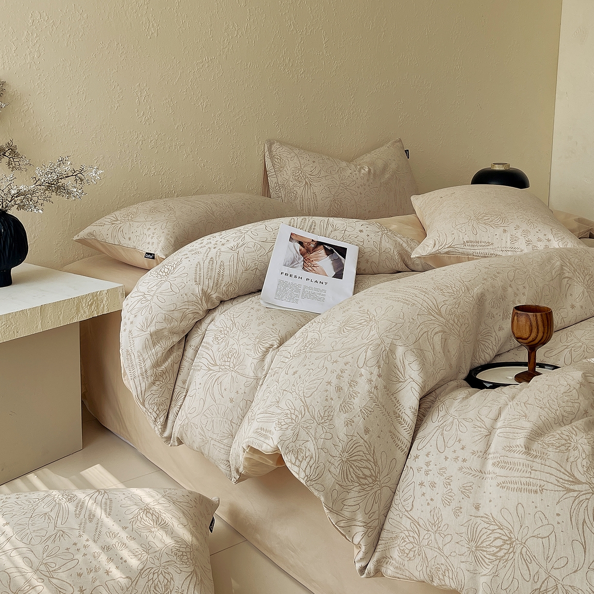 91家纺网 家纺一手货源 找家纺 小懒猪 2026新款棉麻立体提花四件套 棉麻凝夏