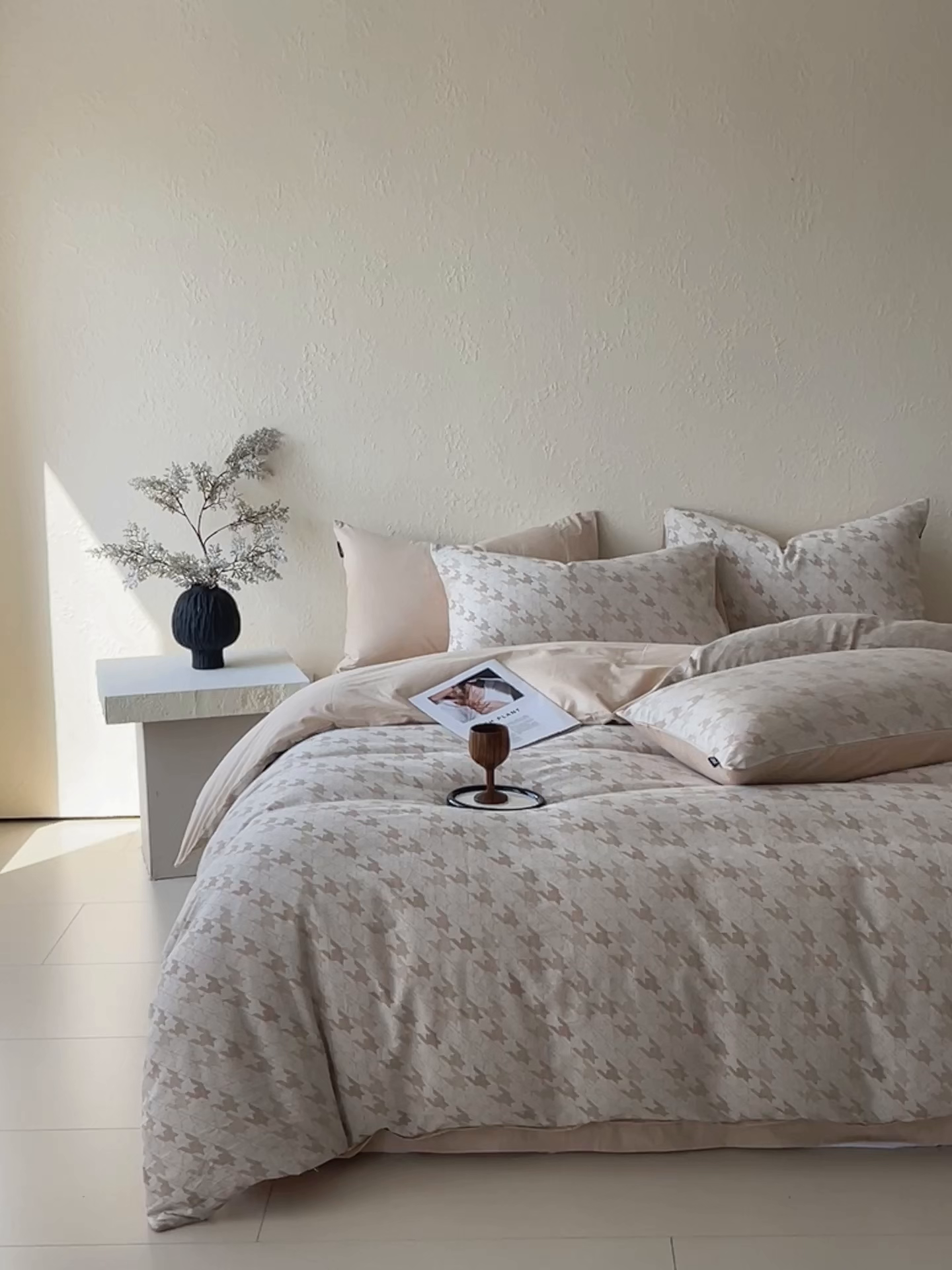 91家纺网 家纺一手货源 找家纺 小懒猪 2026新款棉麻立体提花四件套 棉麻千鸟格