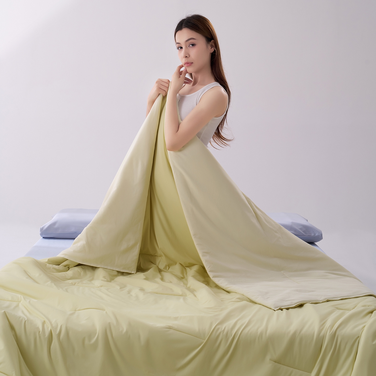 91家纺网 家纺一手货源 找家纺 花享莱 2026新款亚朵同款质量夏季双感深睡被夏被夏被夏凉被pro3.0 竹青黄