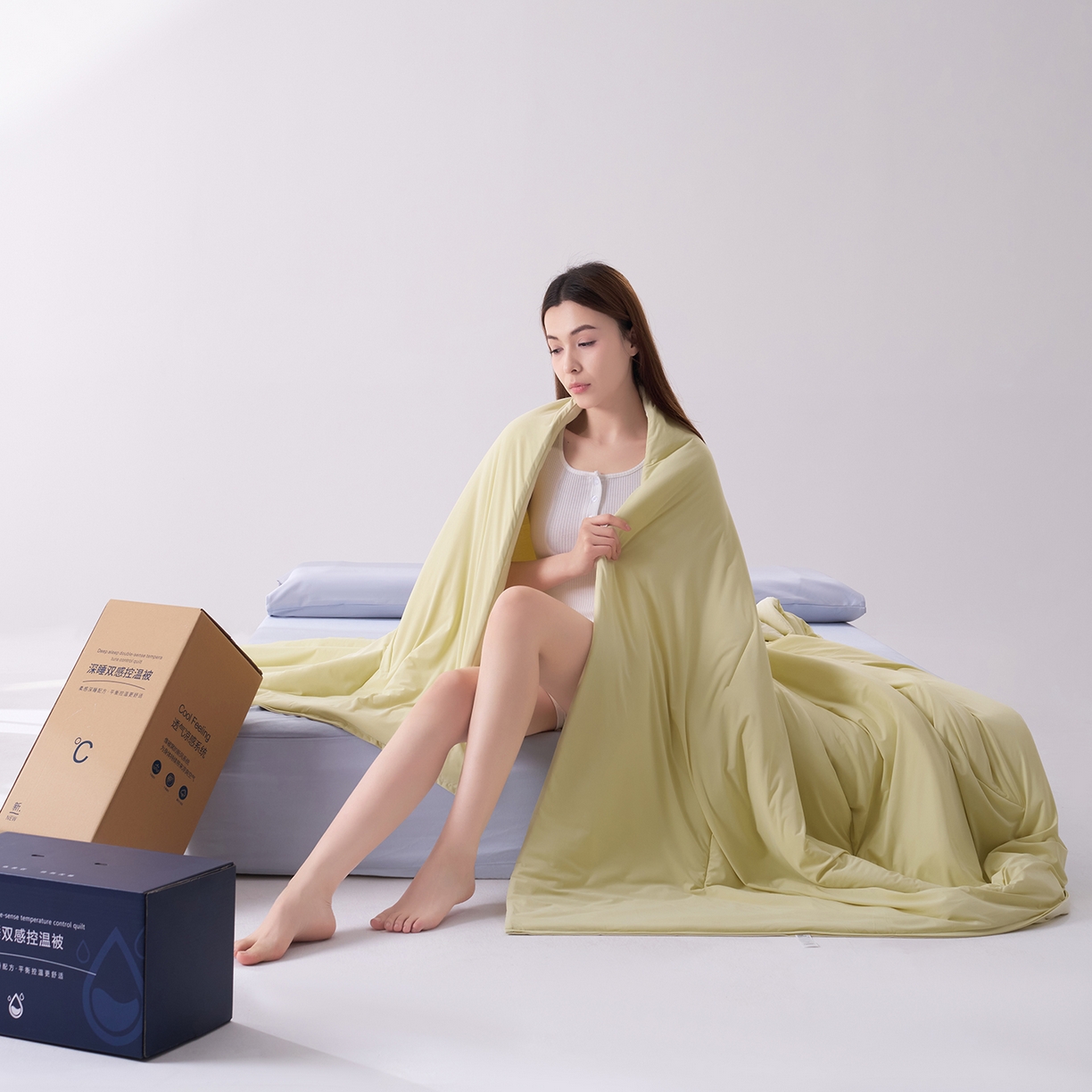 91家纺网 家纺一手货源 找家纺 花享莱 2026新款亚朵同款质量夏季双感深睡被夏被夏被夏凉被pro3.0 竹青黄