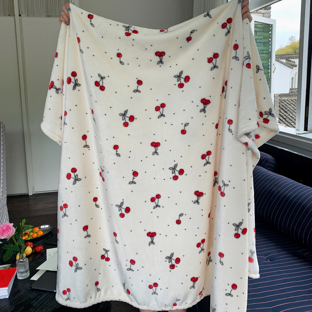 91家纺网 家纺一手货源 找家纺 桃喜 2026新款330g双面印花牛奶绒毛毯毯子 复古樱桃