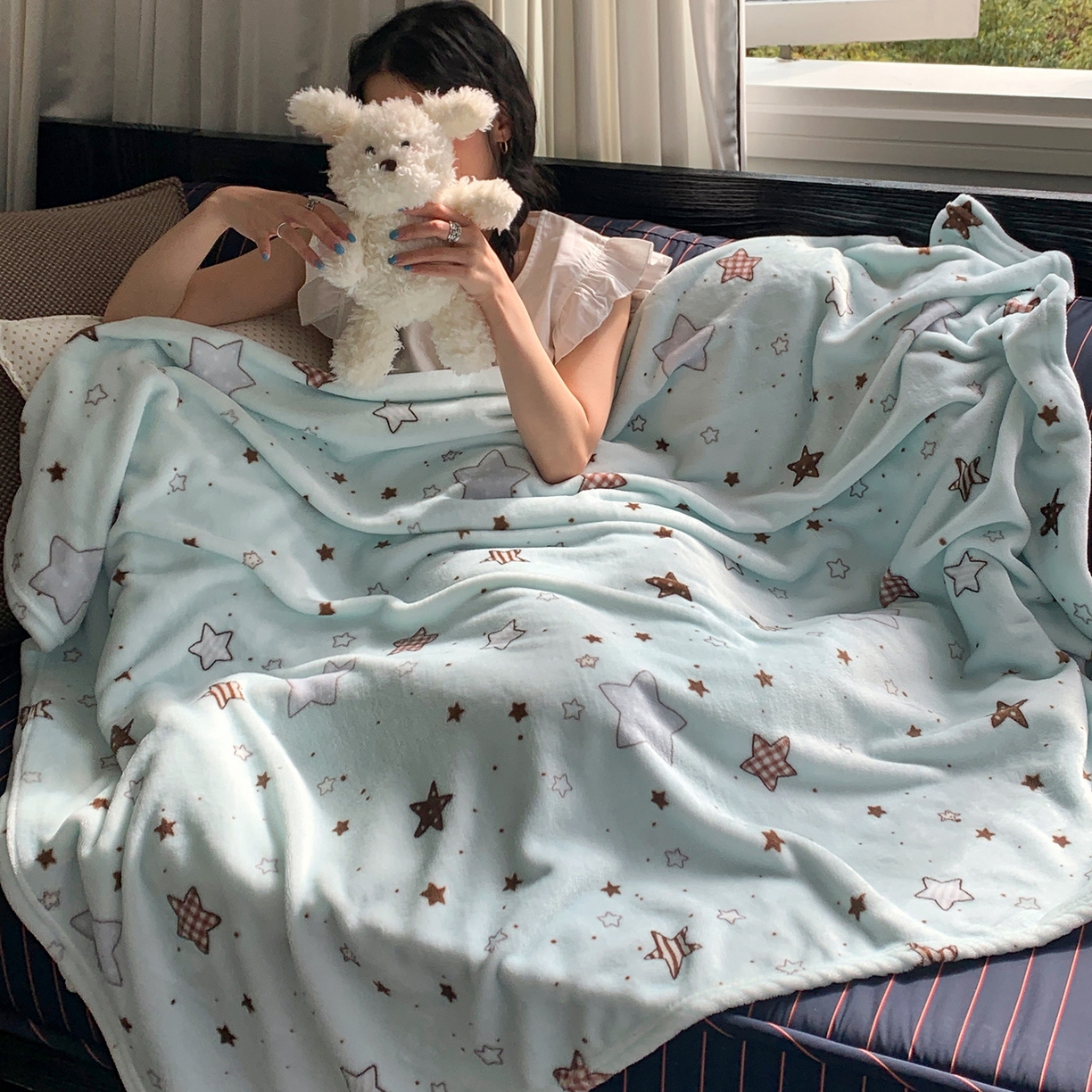 91家纺网 家纺一手货源 找家纺 桃喜 2026新款330g双面印花牛奶绒毛毯毯子 薄荷星冰乐