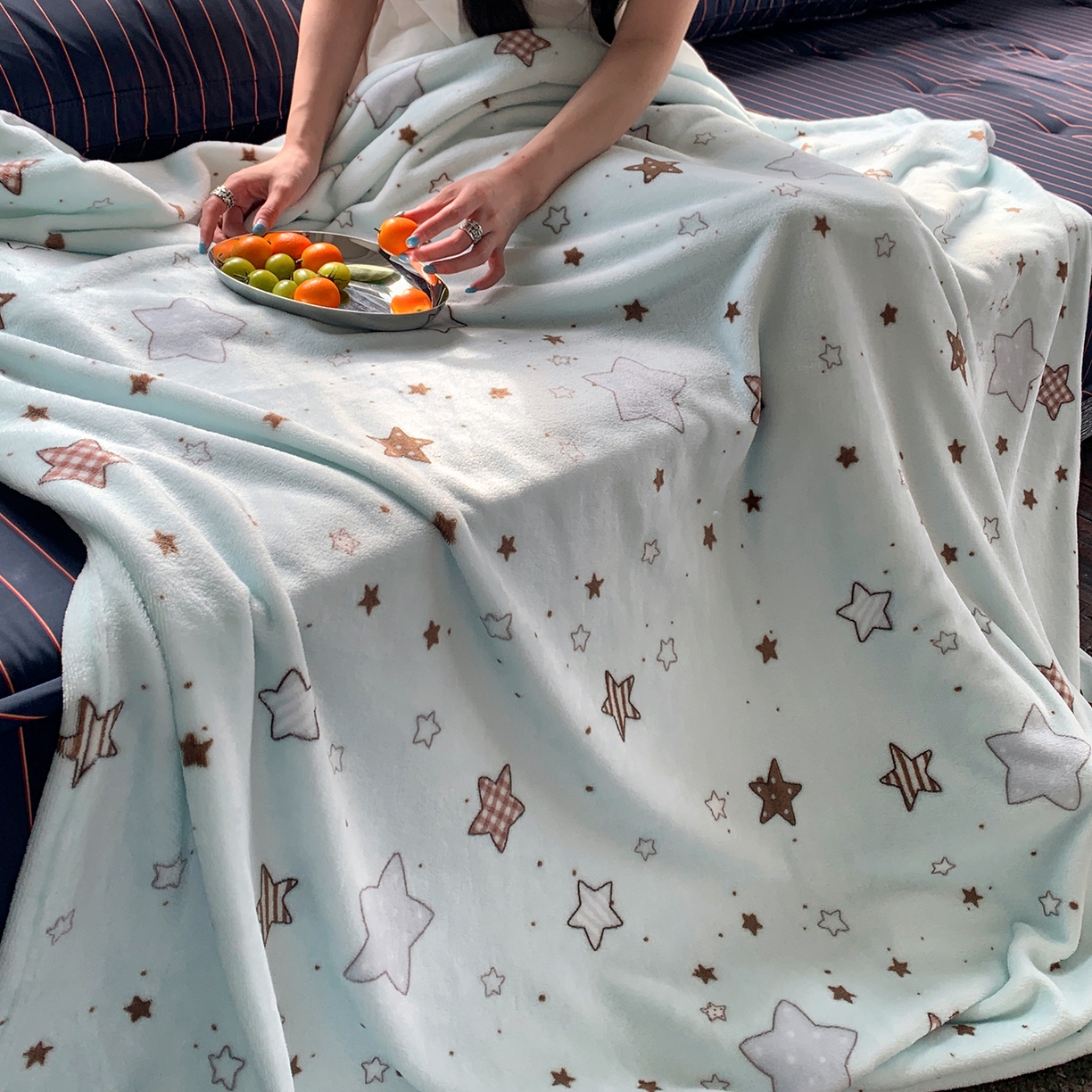 91家纺网 家纺一手货源 找家纺 桃喜 2026新款330g双面印花牛奶绒毛毯毯子 薄荷星冰乐