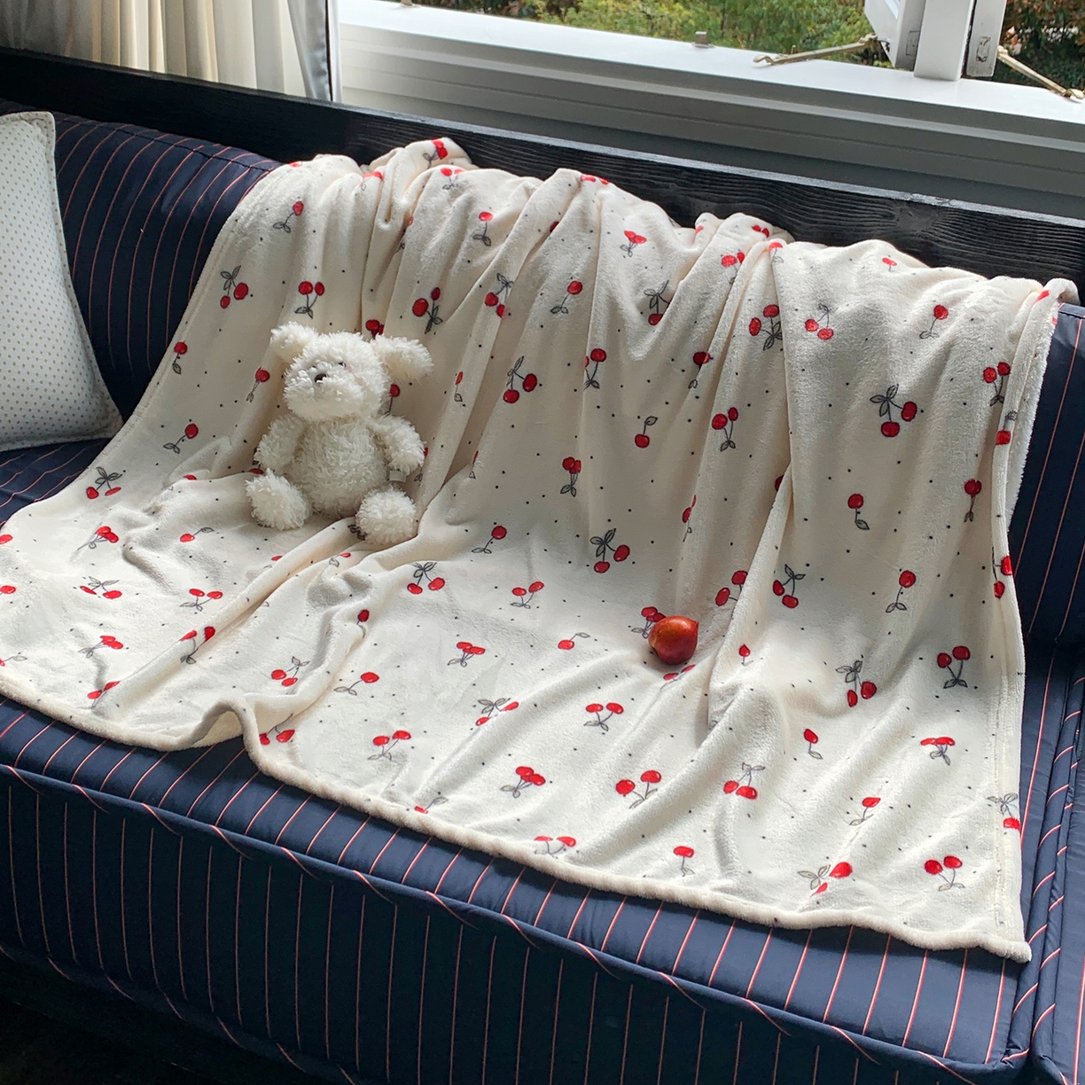 91家纺网 家纺一手货源 找家纺 桃喜 2026新款330g双面印花牛奶绒毛毯毯子 复古樱桃