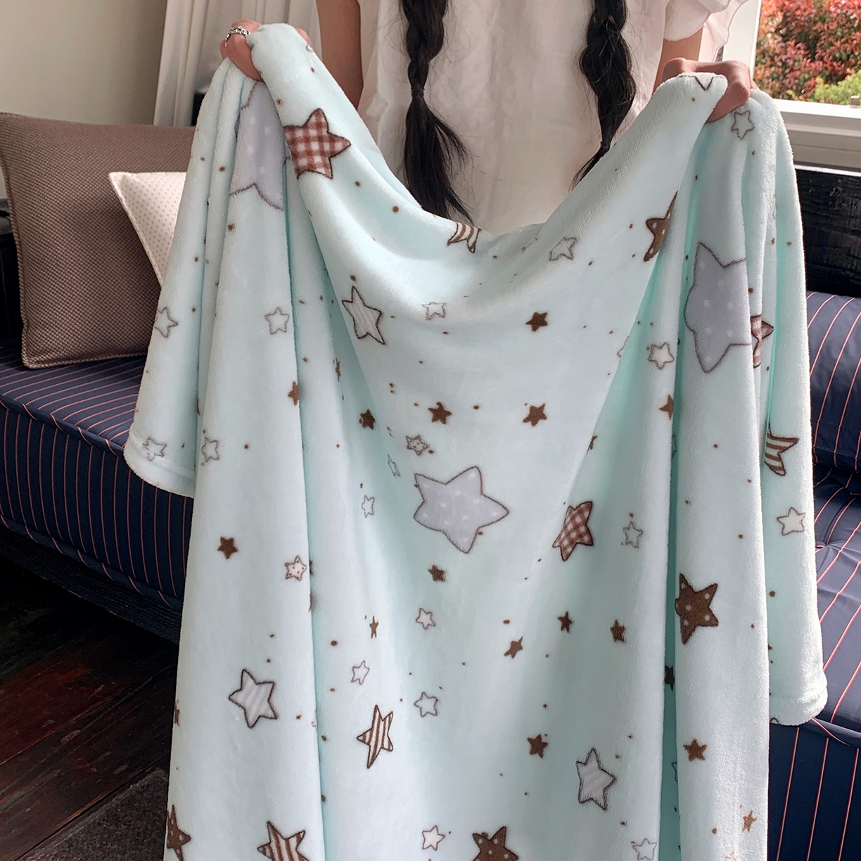 91家纺网 家纺一手货源 找家纺 桃喜 2026新款330g双面印花牛奶绒毛毯毯子 薄荷星冰乐