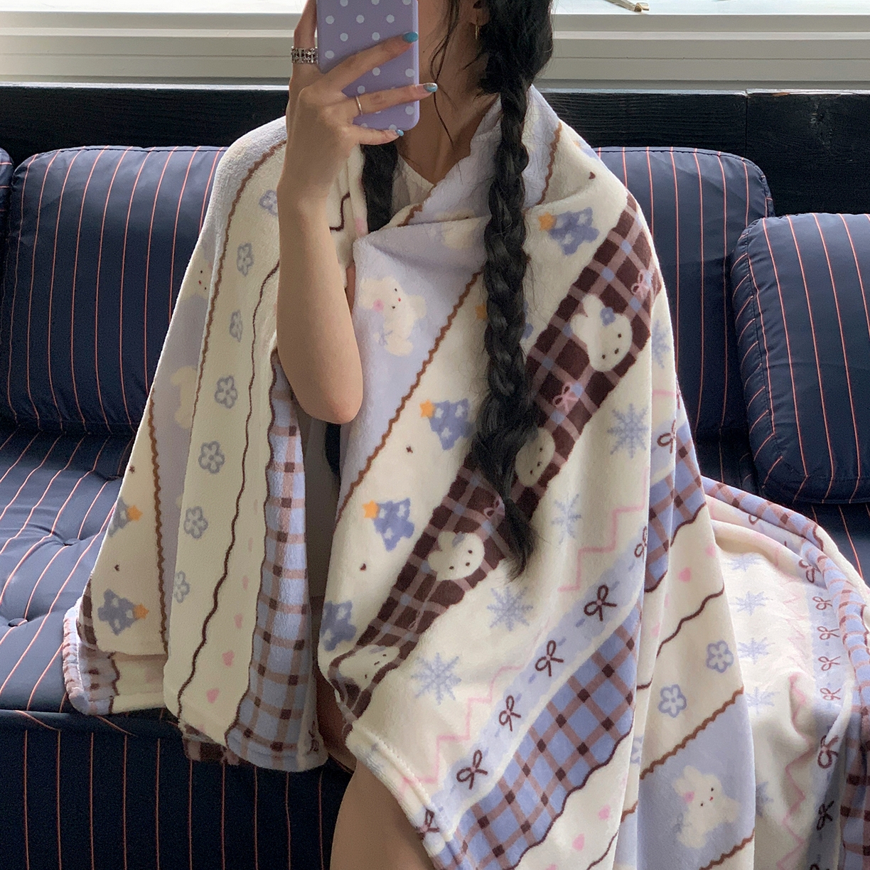 91家纺网 家纺一手货源 找家纺 桃喜 2026新款330g双面印花牛奶绒毛毯毯子 费尔岛小兔