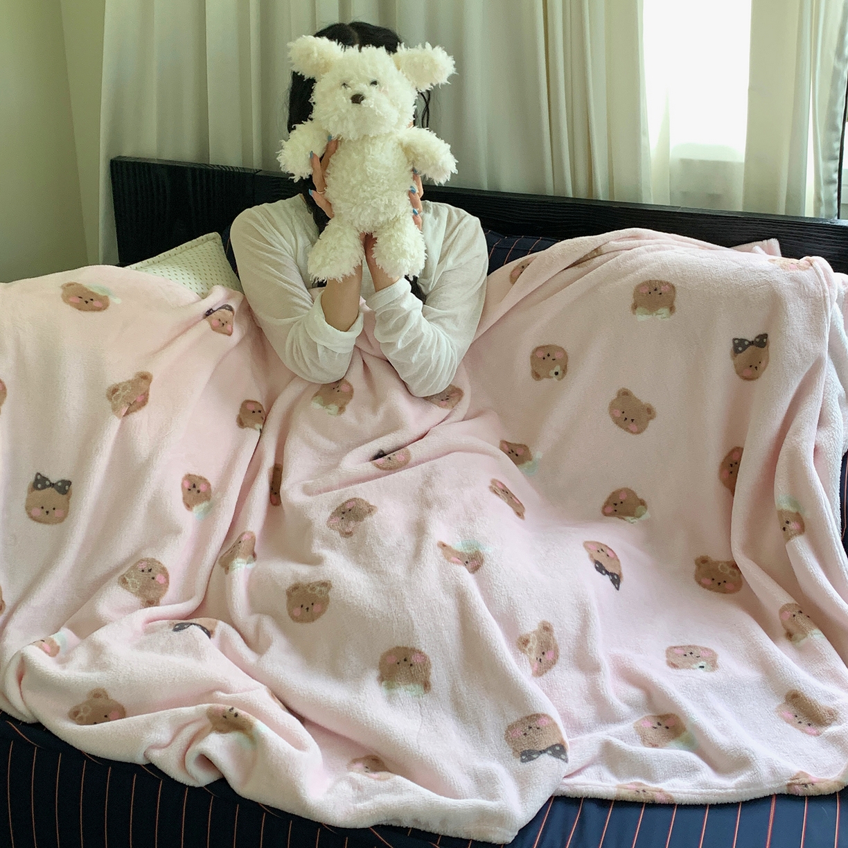 91家纺网 家纺一手货源 找家纺 桃喜 2026新款330g双面印花牛奶绒毛毯毯子 小熊奶盖