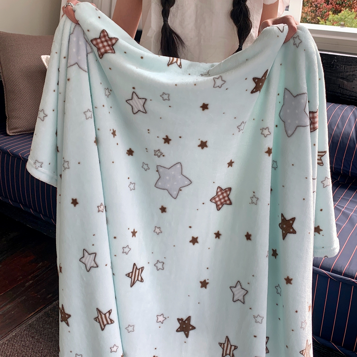 91家纺网 家纺一手货源 找家纺 桃喜 2026新款330g双面印花牛奶绒毛毯毯子 薄荷星冰乐