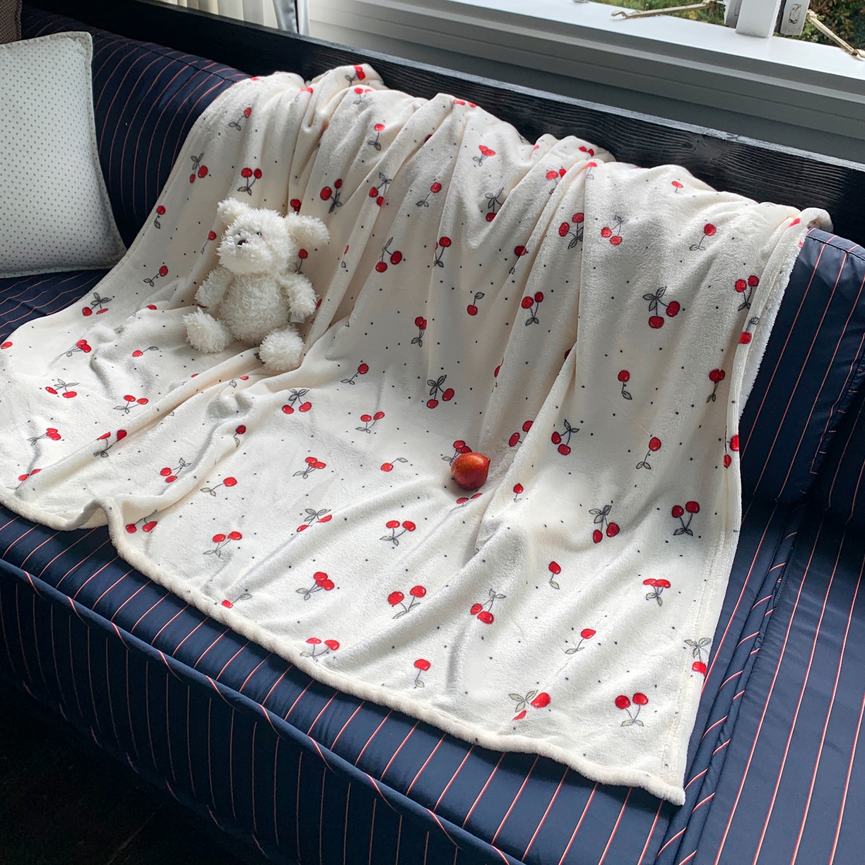 91家纺网 家纺一手货源 找家纺 桃喜 2026新款330g双面印花牛奶绒毛毯毯子 复古樱桃