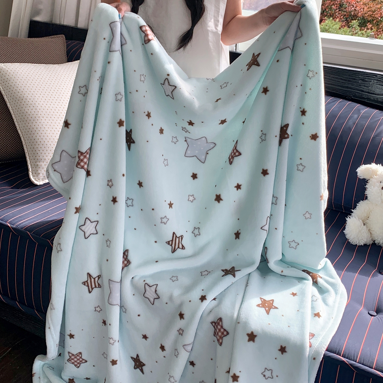 91家纺网 家纺一手货源 找家纺 桃喜 2026新款330g双面印花牛奶绒毛毯毯子 薄荷星冰乐