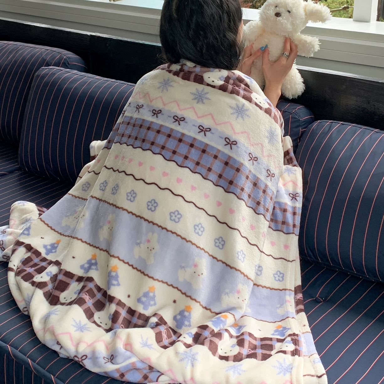 91家纺网 家纺一手货源 找家纺 桃喜 2026新款330g双面印花牛奶绒毛毯毯子 费尔岛小兔