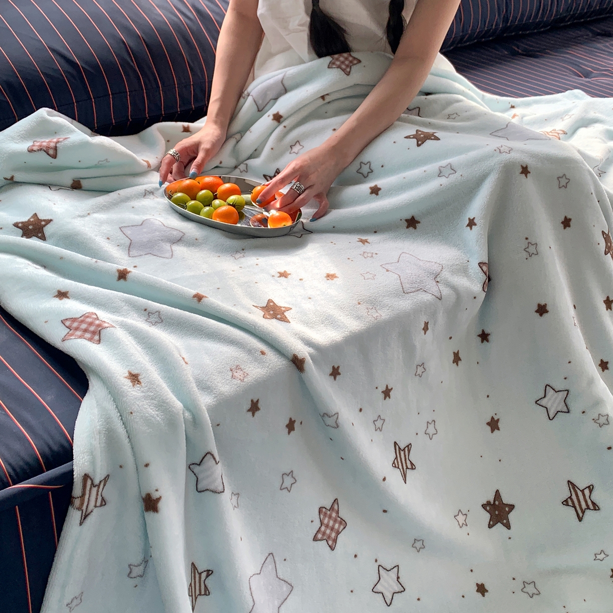 91家纺网 家纺一手货源 找家纺 桃喜 2026新款330g双面印花牛奶绒毛毯毯子 薄荷星冰乐