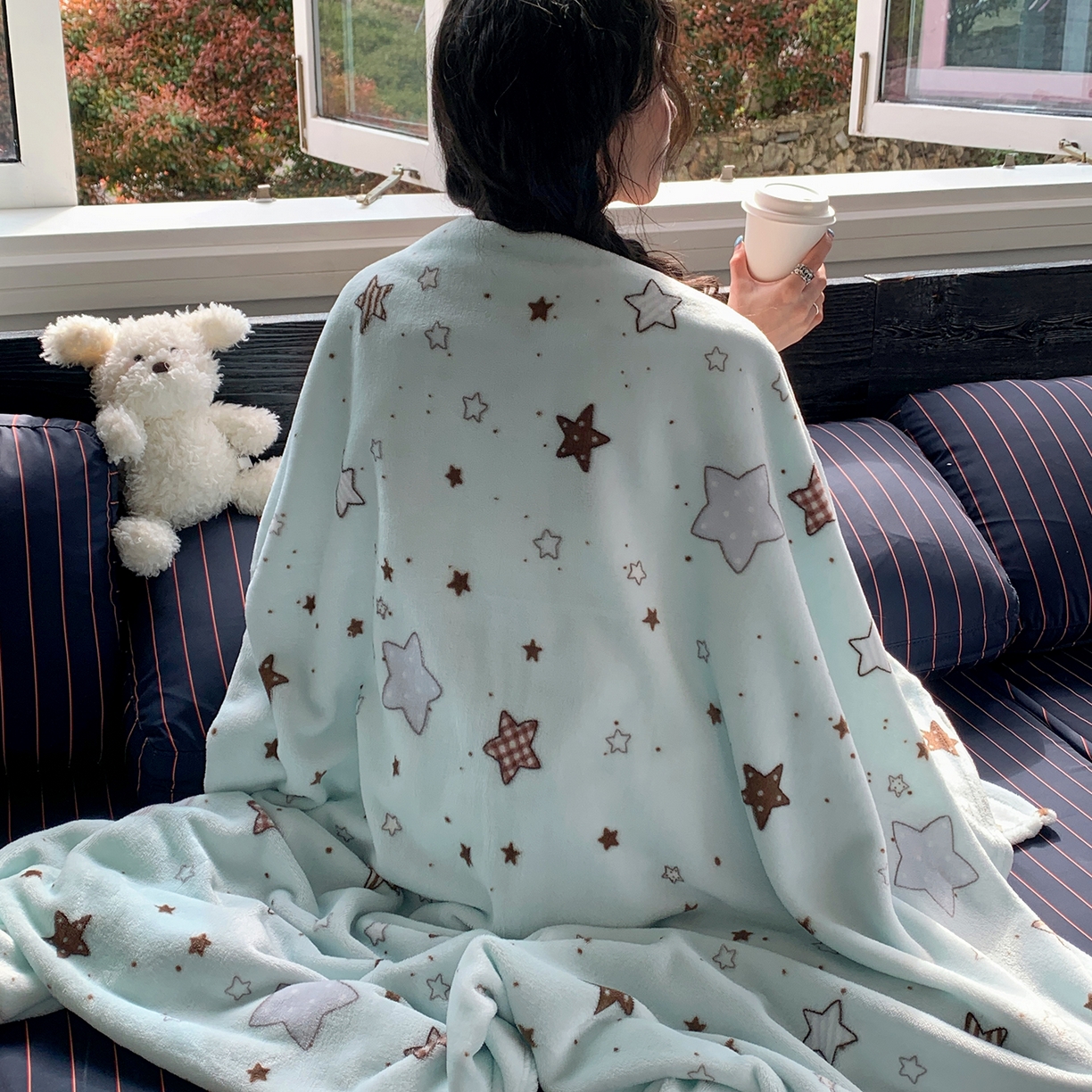 91家纺网 家纺一手货源 找家纺 桃喜 2026新款330g双面印花牛奶绒毛毯毯子 薄荷星冰乐