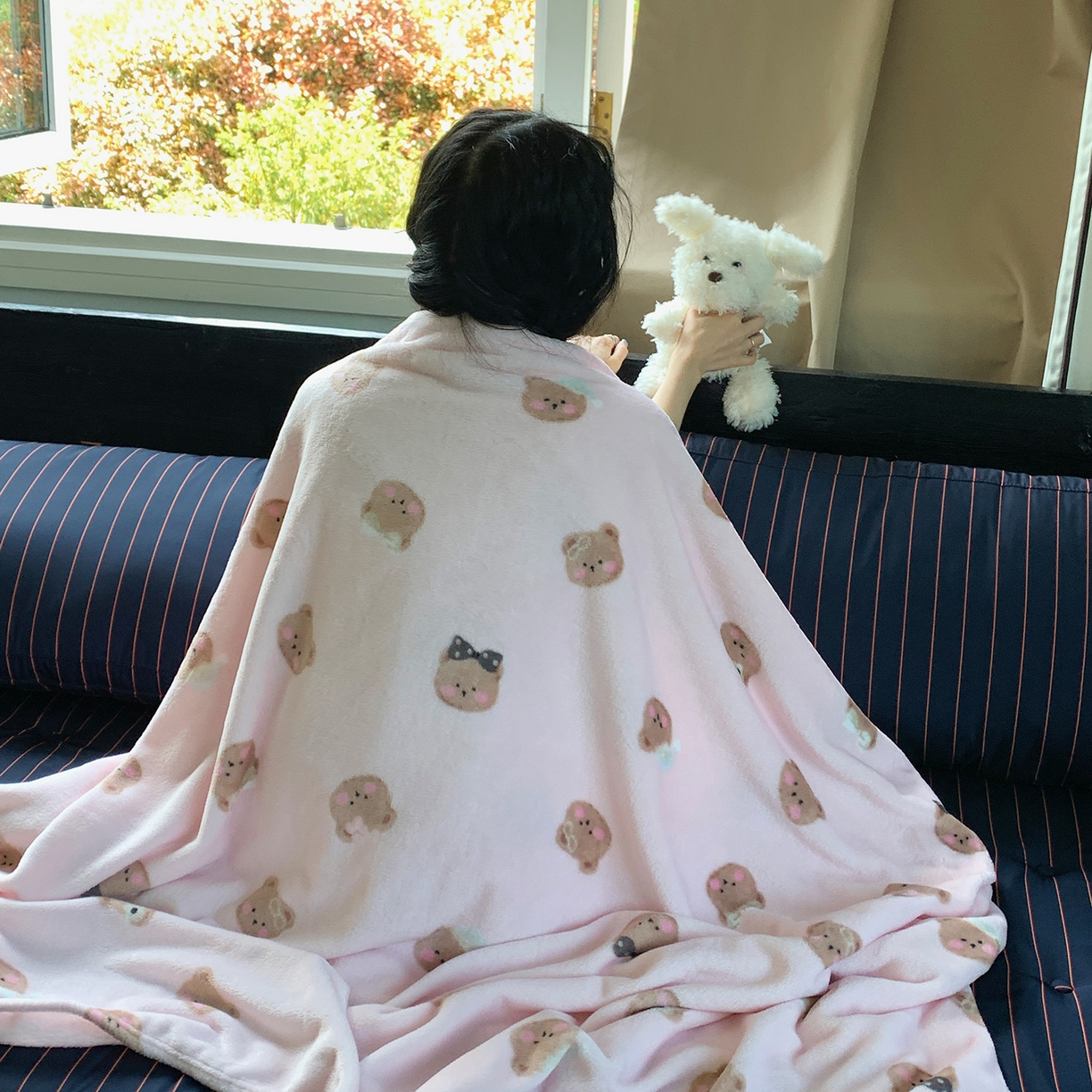 91家纺网 家纺一手货源 找家纺 桃喜 2026新款330g双面印花牛奶绒毛毯毯子 小熊奶盖