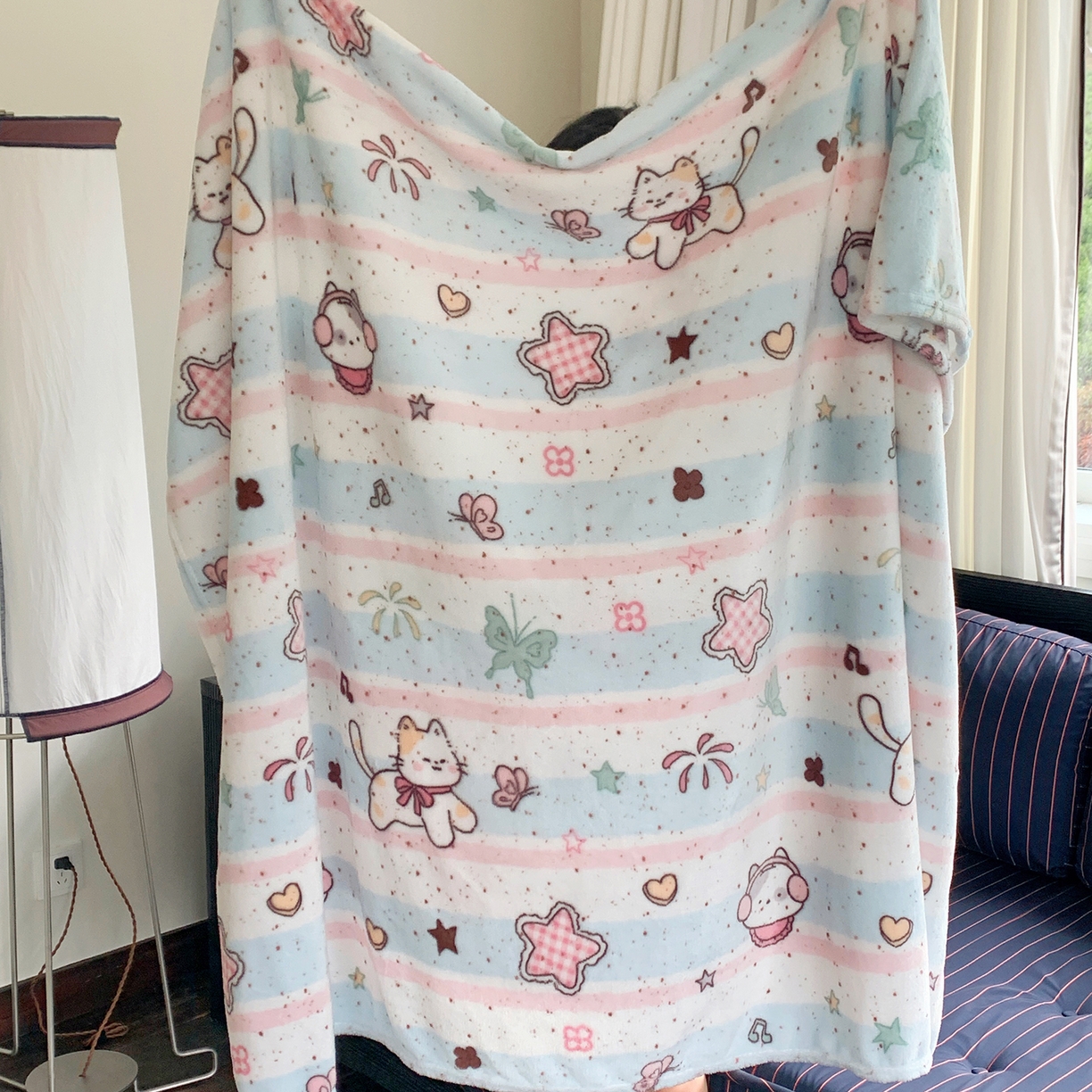 桃喜 2026新款330g双面印花牛奶绒毛毯毯子 马卡龙猫咪