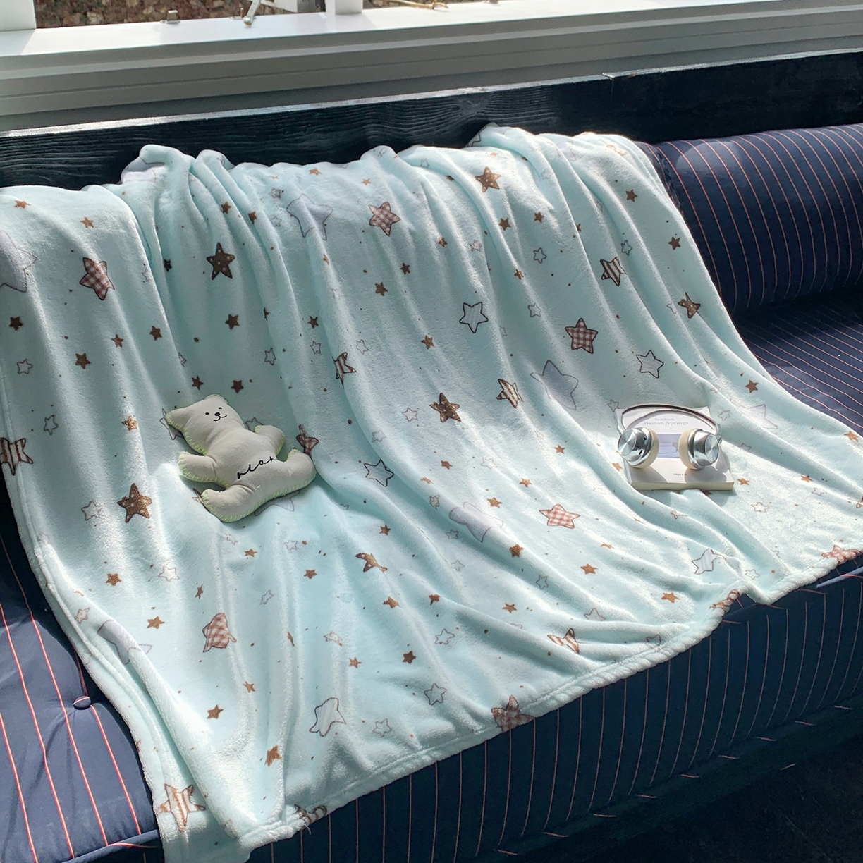 91家纺网 家纺一手货源 找家纺 桃喜 2026新款330g双面印花牛奶绒毛毯毯子 薄荷星冰乐