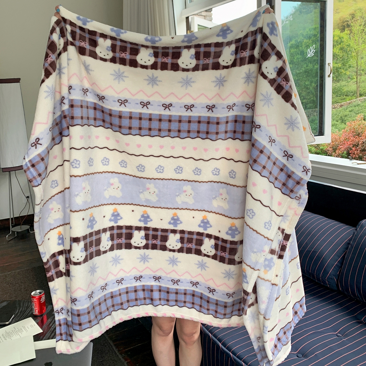 桃喜 2026新款330g双面印花牛奶绒毛毯毯子 费尔岛小兔