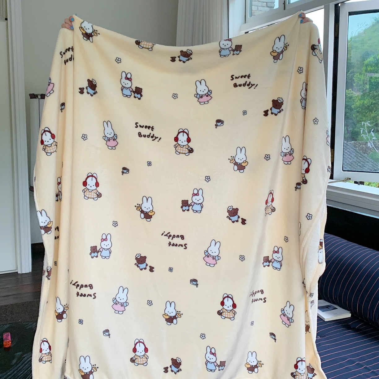 91家纺网 家纺一手货源 找家纺 桃喜 2026新款330g双面印花牛奶绒毛毯毯子 奶黄元气兔兔