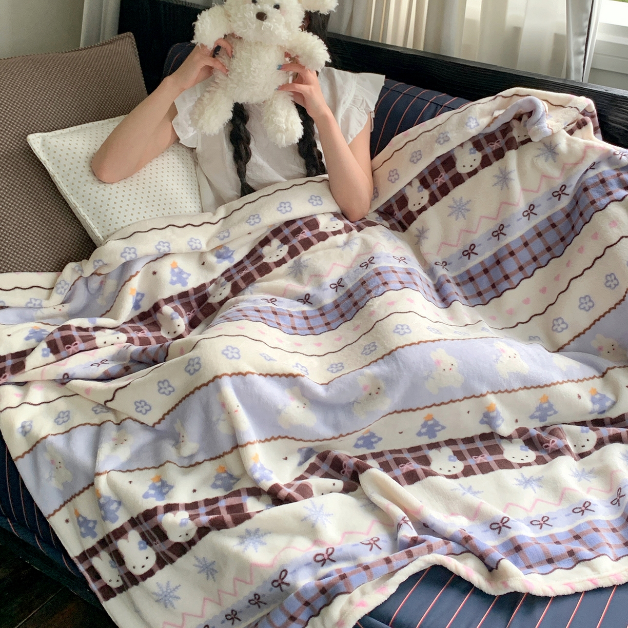 91家纺网 家纺一手货源 找家纺 桃喜 2026新款330g双面印花牛奶绒毛毯毯子 费尔岛小兔