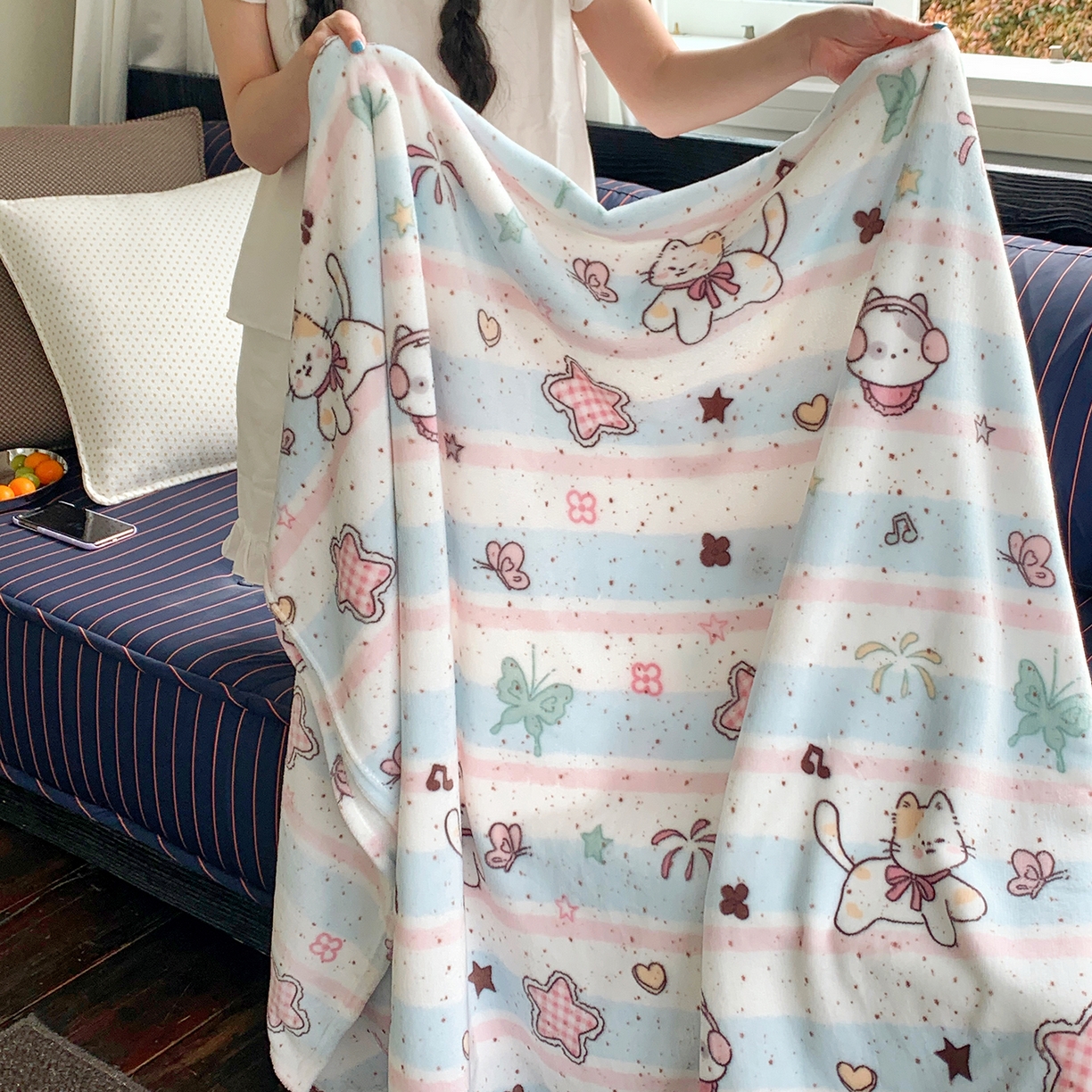 91家纺网 家纺一手货源 找家纺 桃喜 2026新款330g双面印花牛奶绒毛毯毯子 马卡龙猫咪