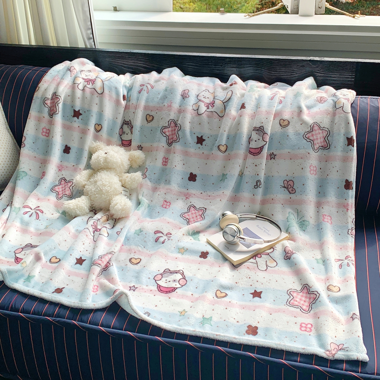 91家纺网 家纺一手货源 找家纺 桃喜 2026新款330g双面印花牛奶绒毛毯毯子 马卡龙猫咪