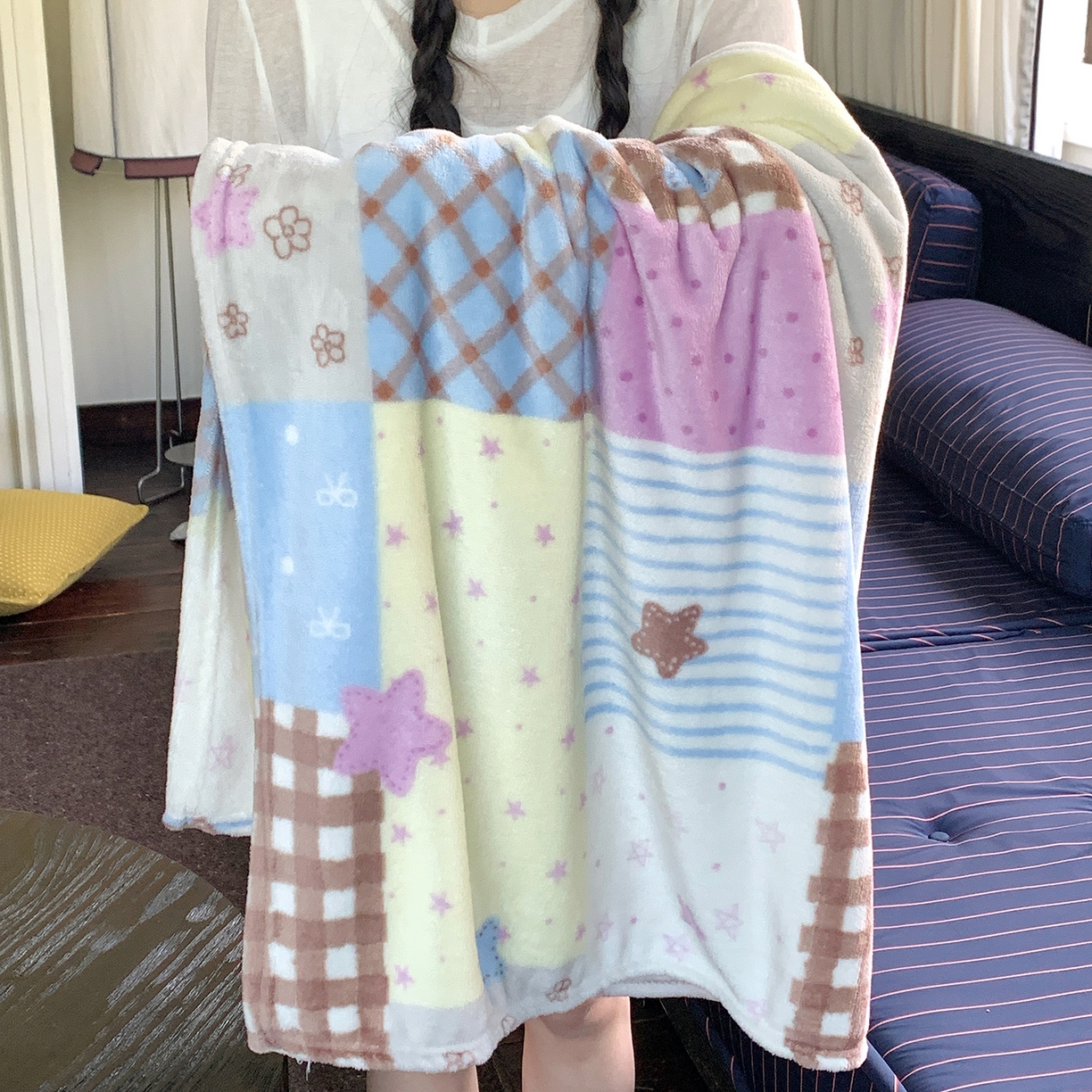 91家纺网 家纺一手货源 找家纺 桃喜 2026新款330g双面印花牛奶绒毛毯毯子 软糖拼布星星