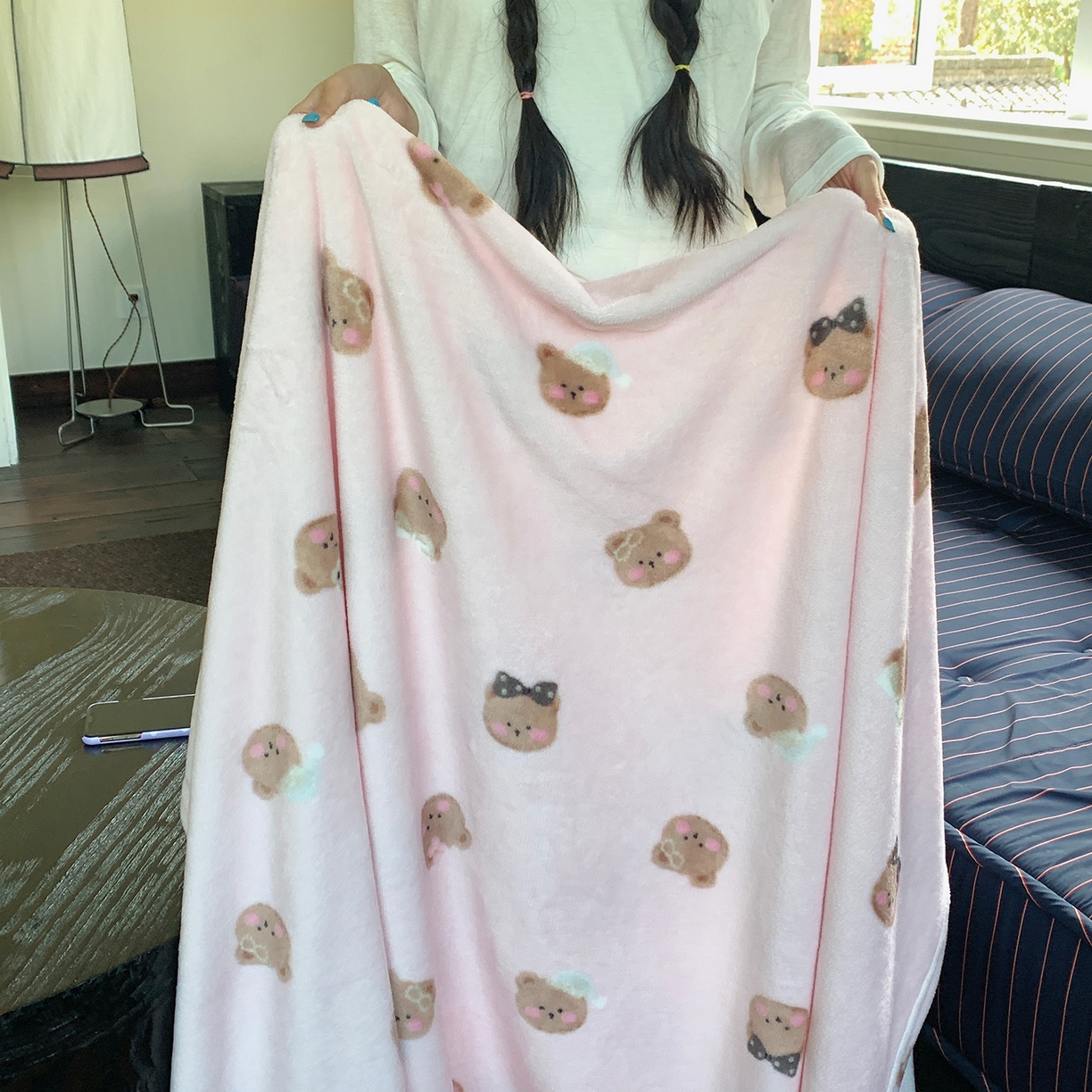 91家纺网 家纺一手货源 找家纺 桃喜 2026新款330g双面印花牛奶绒毛毯毯子 小熊奶盖