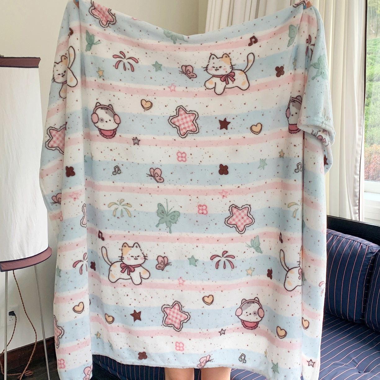 91家纺网 家纺一手货源 找家纺 桃喜 2026新款330g双面印花牛奶绒毛毯毯子 马卡龙猫咪