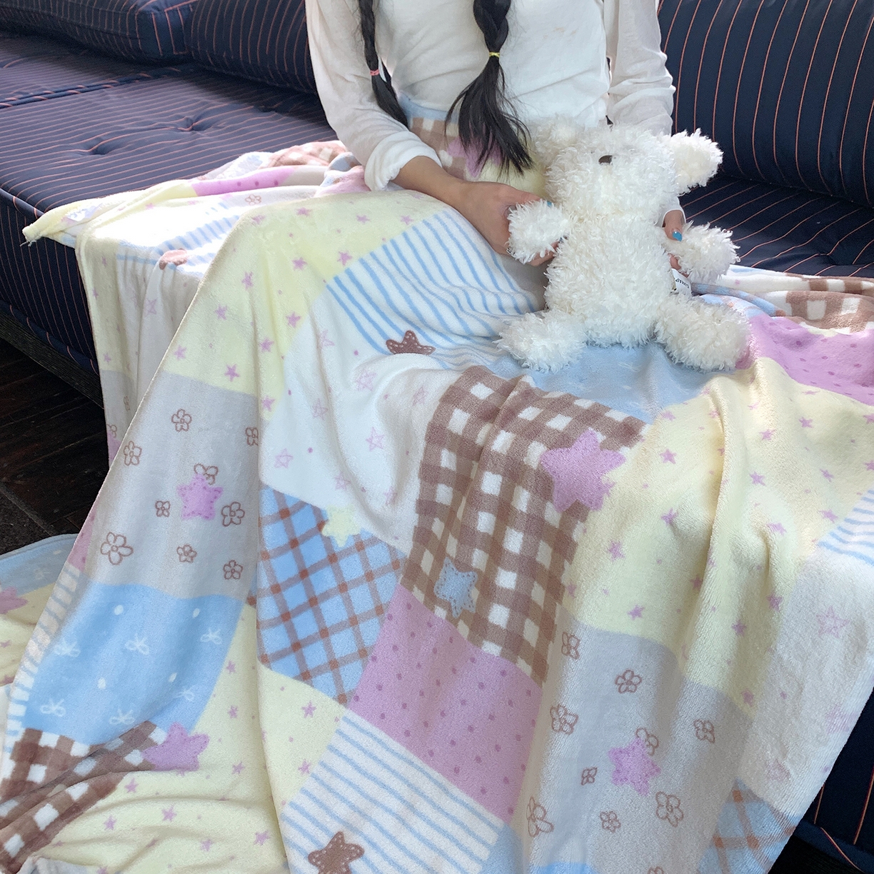 91家纺网 家纺一手货源 找家纺 桃喜 2026新款330g双面印花牛奶绒毛毯毯子 软糖拼布星星